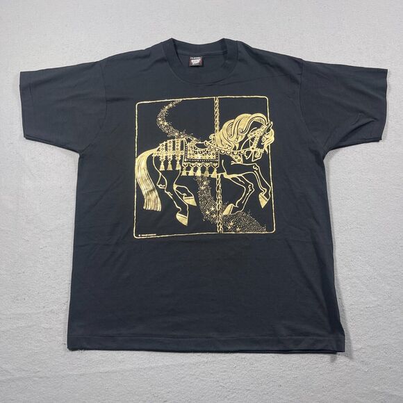 Screen Stars Other - VTG Shirt Men XXL Black Gold 90s Single Stitch USA Made Air Wave Carousel Horse